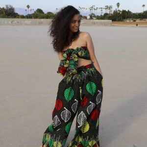 2 Piece African Inspired Line Red, Green, Yellow and White Leaves
